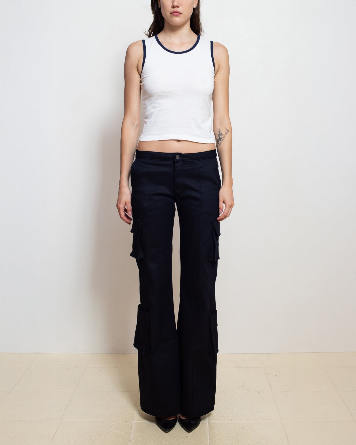 White/ Navy Contrast Tank